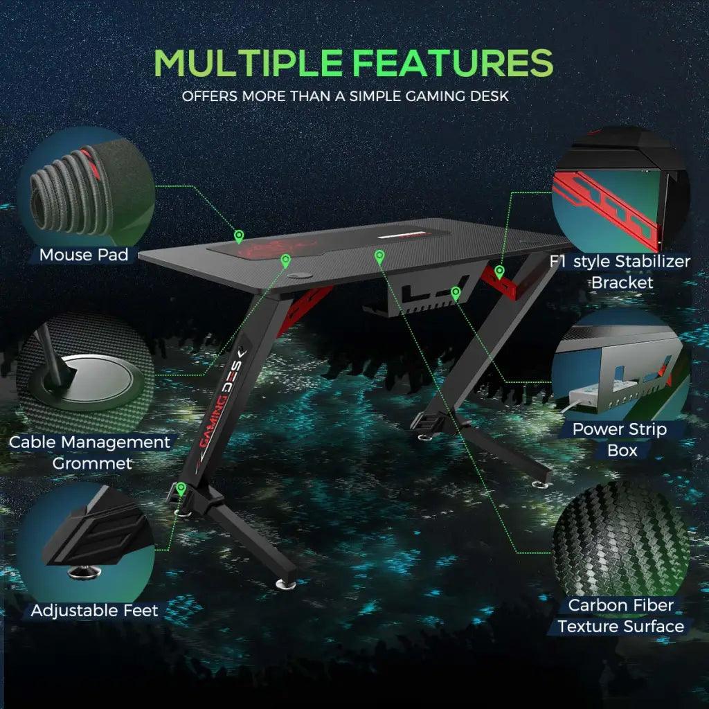 EUREKA ERGONOMIC 43’’ Metal Gaming Desk Z Shape Gaming Computer Desk with Free Mouse Pad, - HIPER