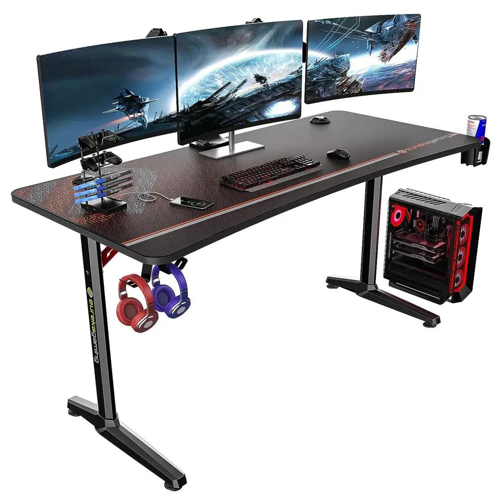 EUREKA ERGONOMIC Alloy Steel Metal Finish Gaming Desk 60’ Home Office Computer Desk, New Polygon Legs Design, Captain Series (60 Inch, Black) - HIPER