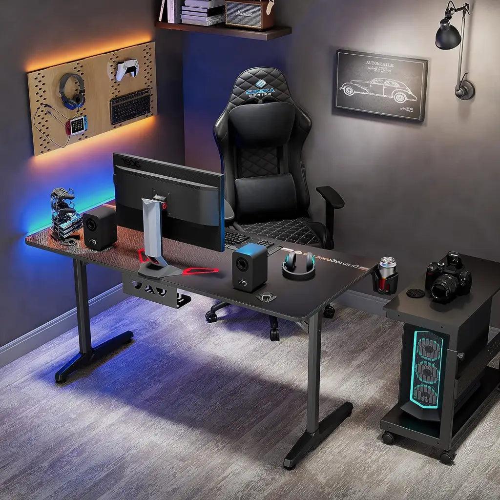 EUREKA ERGONOMIC Alloy Steel Metal Finish Gaming Desk 60’ Home Office Computer Desk, New Polygon Legs Design, Captain Series (60 Inch, Black) - HIPER