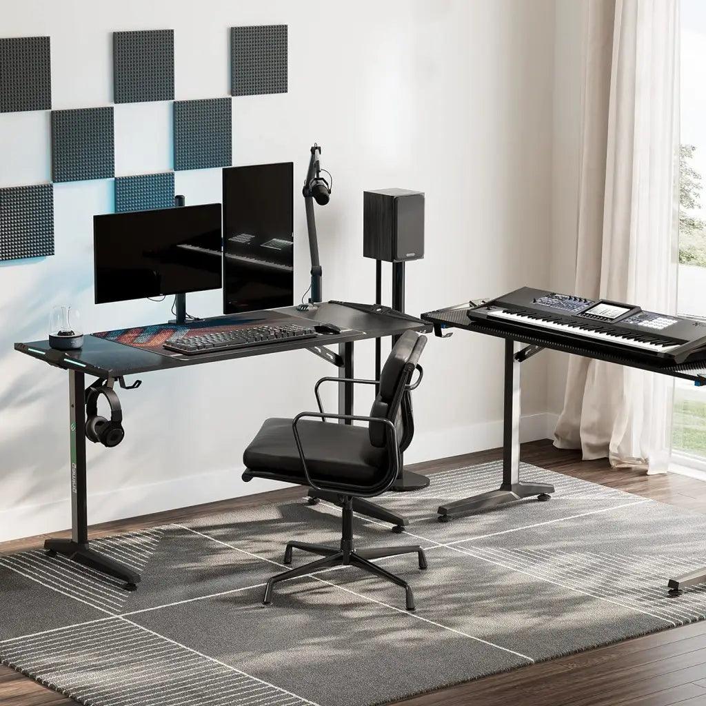 EUREKA ERGONOMIC Carbon Fibre Plastic Gaming Computer Desk 55’ Home Office Gaming PC Tables New Polygon Finish Legs - HIPER
