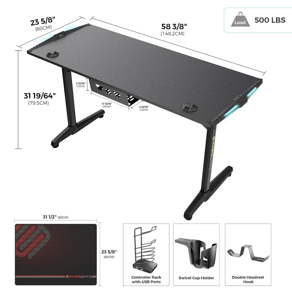 EUREKA ERGONOMIC Carbon Fibre Plastic Gaming Computer Desk 55’ Home Office Gaming PC Tables New Polygon Finish Legs - HIPER