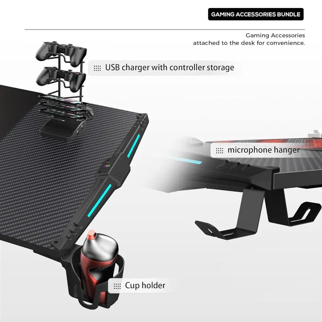 EUREKA ERGONOMIC Carbon Fibre Plastic Gaming Computer Desk 55’ Home Office Gaming PC Tables New Polygon Finish Legs - HIPER