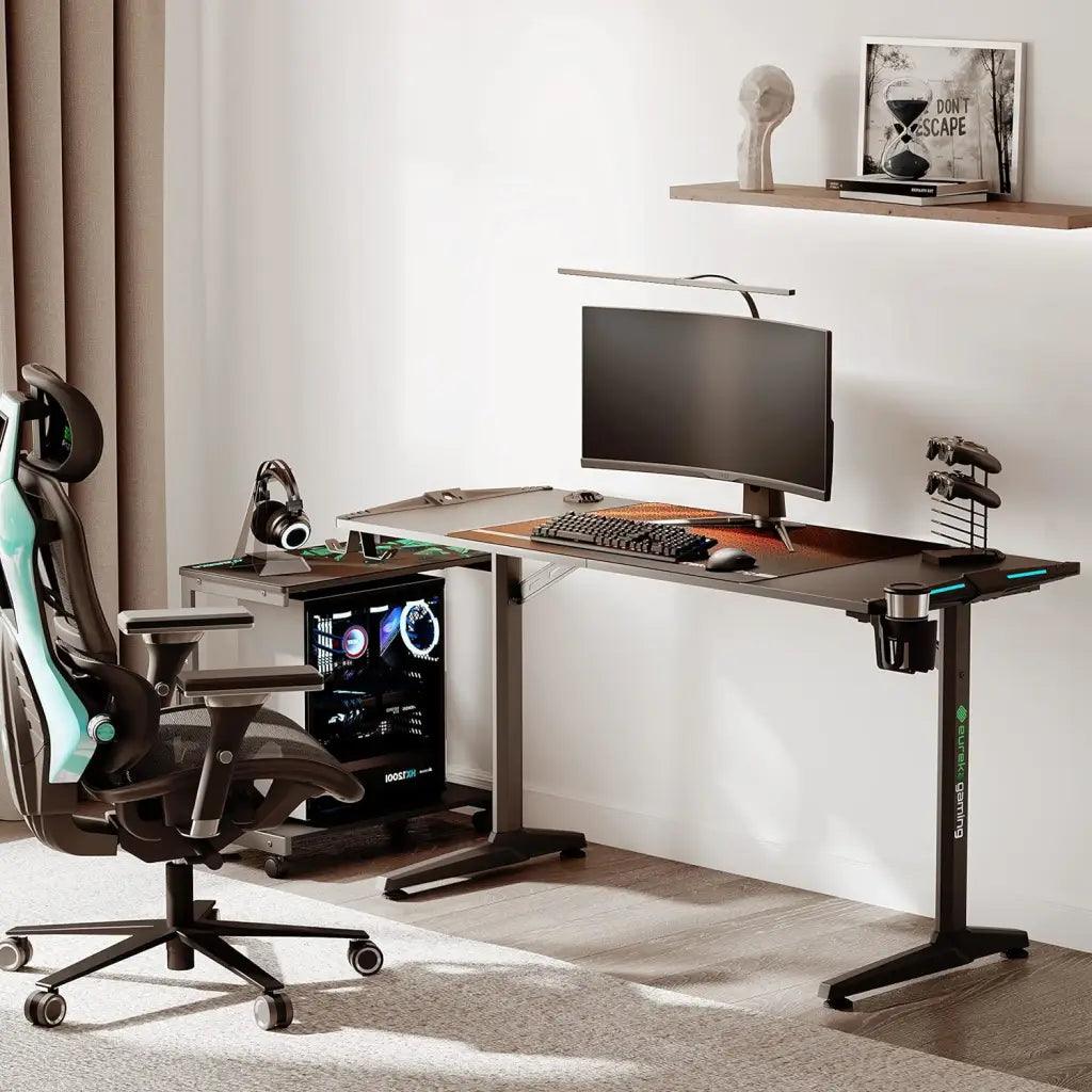 EUREKA ERGONOMIC Carbon Fibre Plastic Gaming Computer Desk 55’ Home Office Gaming PC Tables New Polygon Finish Legs - HIPER