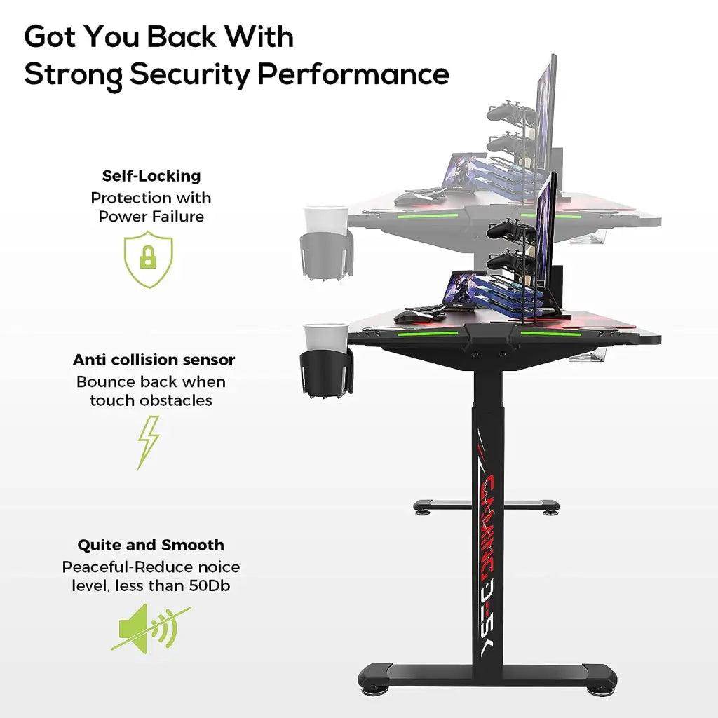 EUREKA ERGONOMIC Electric Standing Height Adjustable Gaming Computer Home Office Metal Desk with RGB LED Lights with Gaming Style 65 Inches Black - HIPER