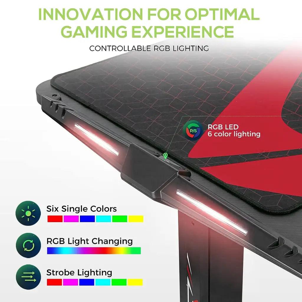 EUREKA ERGONOMIC Electric Standing Height Adjustable Gaming Computer Home Office Metal Desk with RGB LED Lights with Gaming Style 65 Inches Black - HIPER