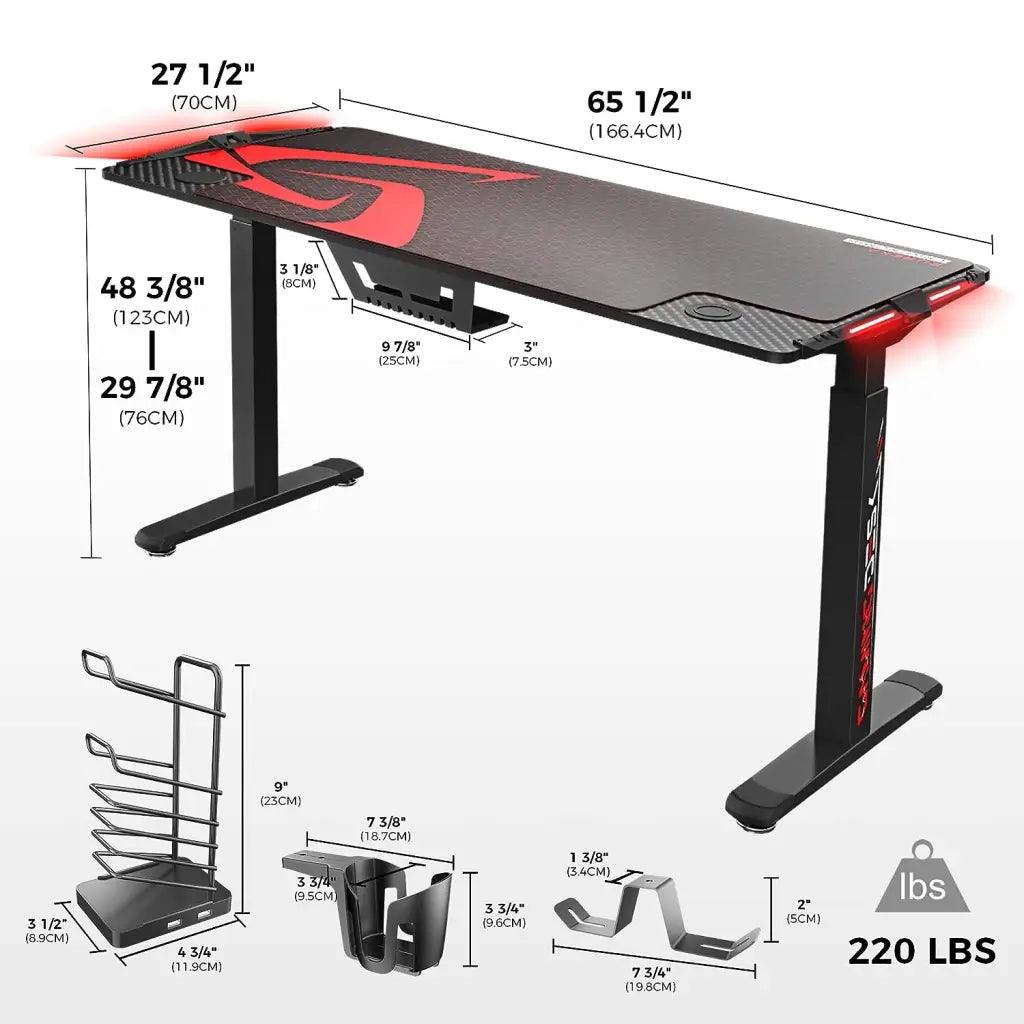 EUREKA ERGONOMIC Electric Standing Height Adjustable Gaming Computer Home Office Metal Desk with RGB LED Lights with Gaming Style 65 Inches Black - HIPER