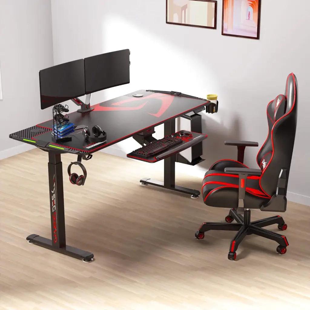 EUREKA ERGONOMIC Electric Standing Height Adjustable Gaming Computer Home Office Metal Desk with RGB LED Lights with Gaming Style 65 Inches Black - HIPER