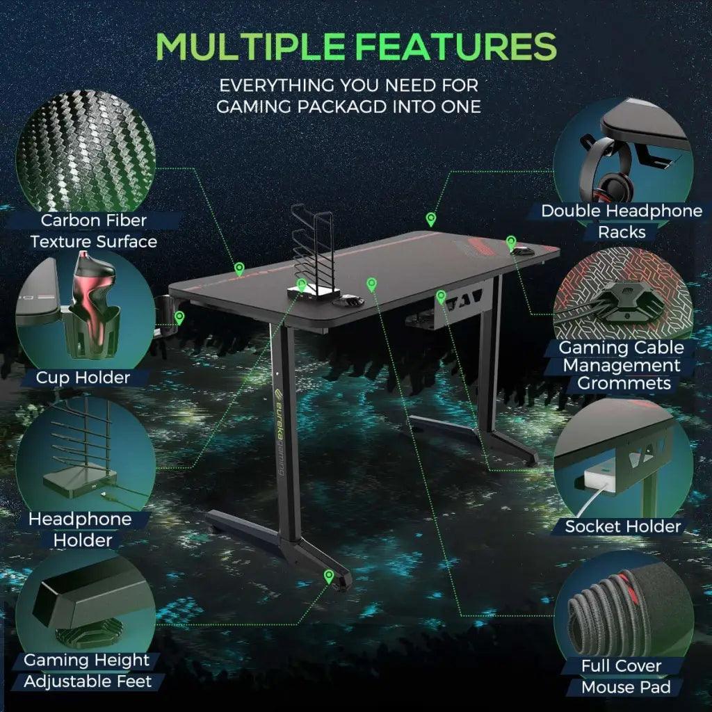 EUREKA ERGONOMIC Gaming Desk P47 I Shaped Gaming Computer Desk PC Gaming Table for Home and Office 120 * 60cm Black (Metal) - HIPER