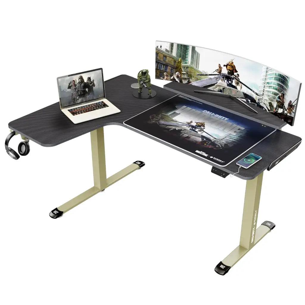 EUREKA ERGONOMIC L Shaped Electric Height Adjustable RGB Lights Gaming Standing Desk, Dual Motor Sit Stand Up Home Office Computer Table - HIPER