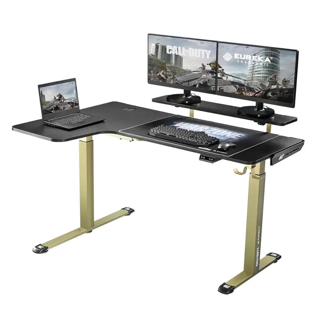 EUREKA ERGONOMIC L Shaped Electric Height Adjustable RGB Lights Gaming Standing Desk, Dual Motor Sit Stand Up Home Office Computer Table - HIPER
