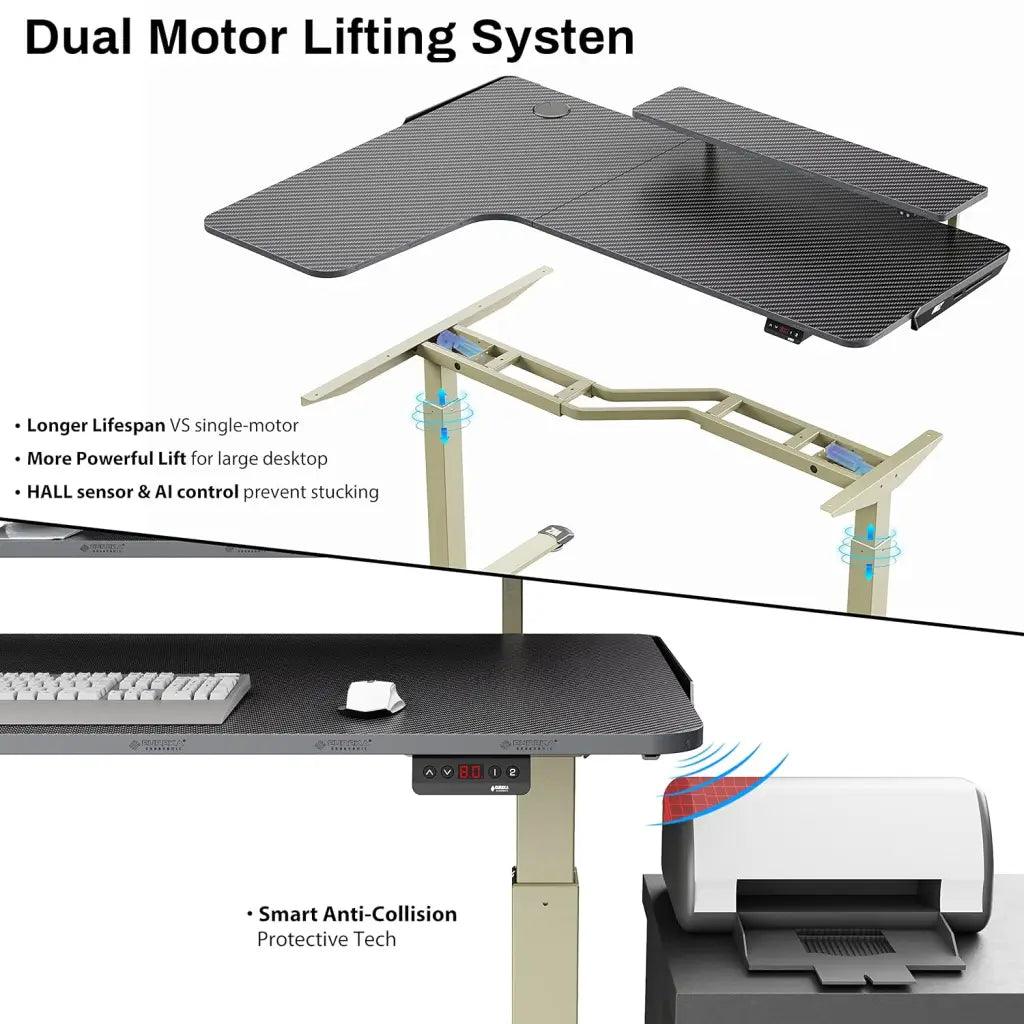 EUREKA ERGONOMIC L Shaped Electric Height Adjustable RGB Lights Gaming Standing Desk, Dual Motor Sit Stand Up Home Office Computer Table - HIPER