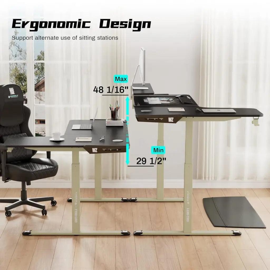 EUREKA ERGONOMIC L Shaped Electric Height Adjustable RGB Lights Gaming Standing Desk, Dual Motor Sit Stand Up Home Office Computer Table - HIPER