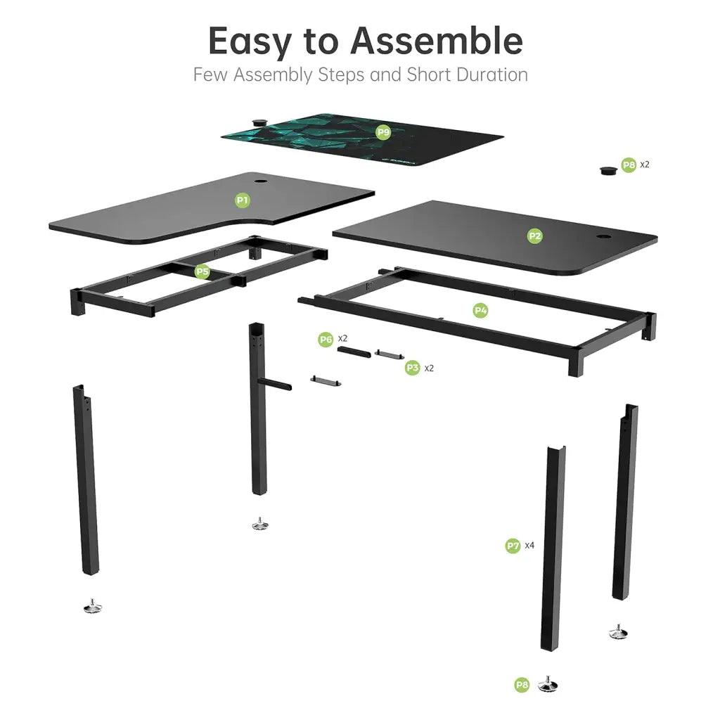 EUREKA ERGONOMIC Metal Finish L Shape Computer Simple PC Gaming Table Desk with Cable Management System Large Mouse Pad for Home Office Wooden - HIPER