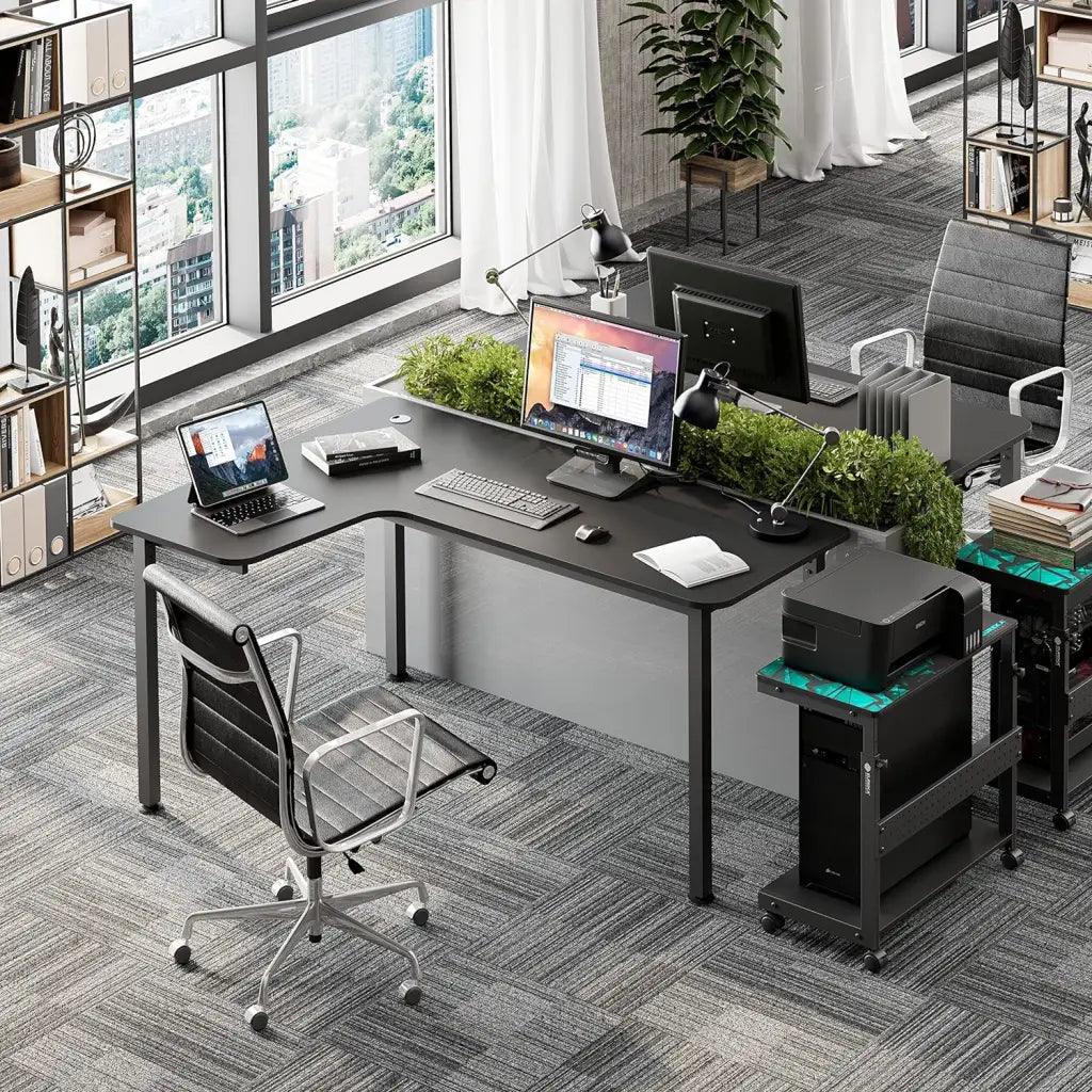 EUREKA ERGONOMIC Metal Finish L Shape Computer Simple PC Gaming Table Desk with Cable Management System Large Mouse Pad for Home Office Wooden - HIPER
