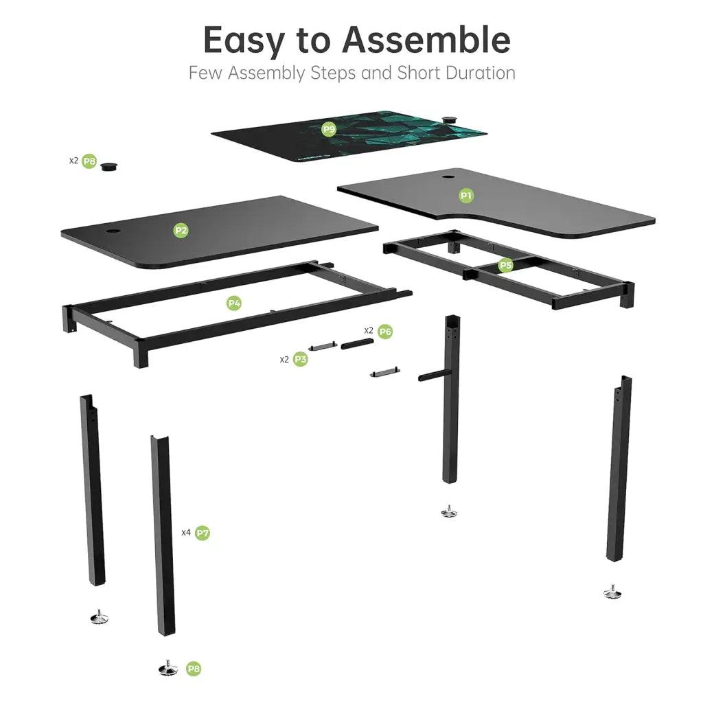 EUREKA ERGONOMIC Wood Multi-Functional L Shaped Study, Writing, Gaming Computer Right Side Corner Desk 60 - HIPER