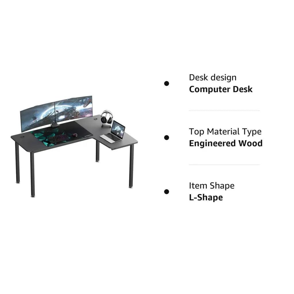 EUREKA ERGONOMIC Wood Multi-Functional L Shaped Study, Writing, Gaming Computer Right Side Corner Desk 60 - HIPER