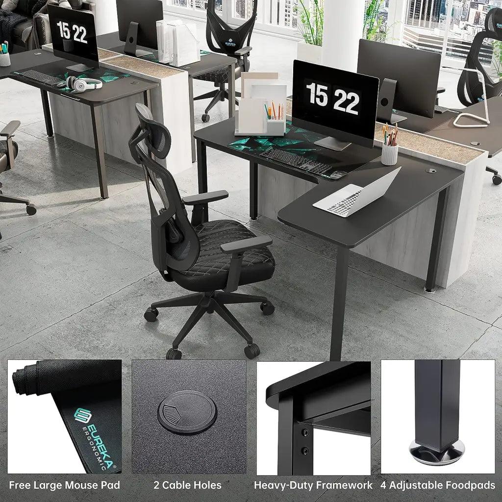 EUREKA ERGONOMIC Wood Multi-Functional L Shaped Study, Writing, Gaming Computer Right Side Corner Desk 60 - HIPER