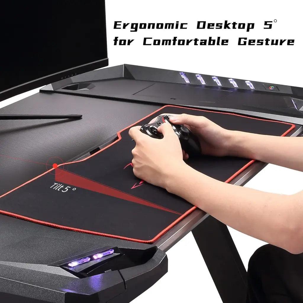 EUREKA ERGONOMIC Z2 Gaming Desk 50.6’’ Z Shaped Office PC Computer Gaming Table with Retractable Cup Holder Headset Hook RGB Light - HIPER