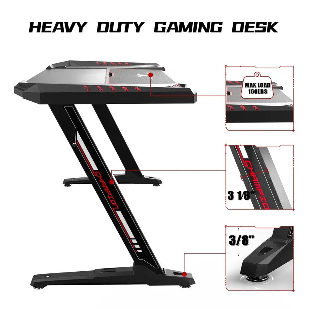 EUREKA ERGONOMIC Z2 Gaming Desk 50.6’’ Z Shaped Office PC Computer Gaming Table with Retractable Cup Holder Headset Hook RGB Light - HIPER