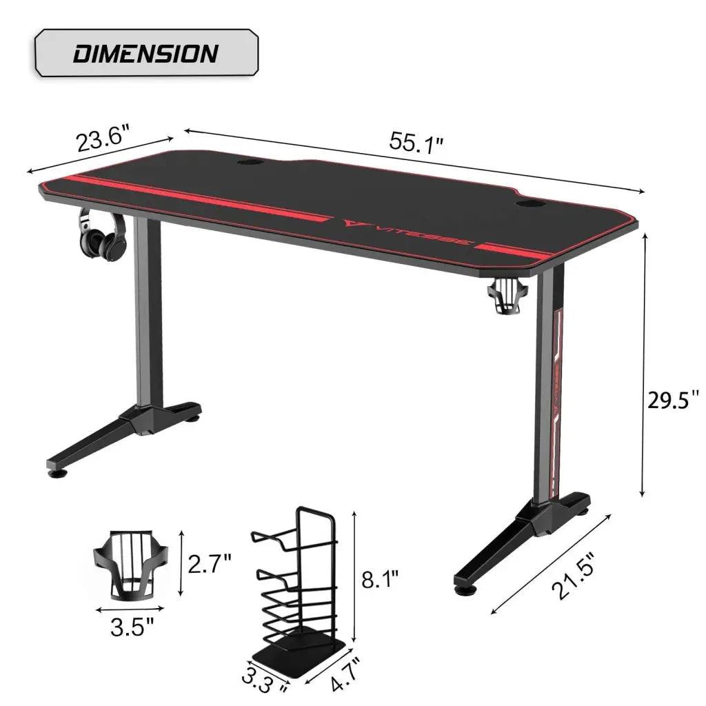 EUREKA Gaming Desk 55 inch, Gaming Computer Desk, PC Gaming Table, T Shaped Racing Style - HIPER