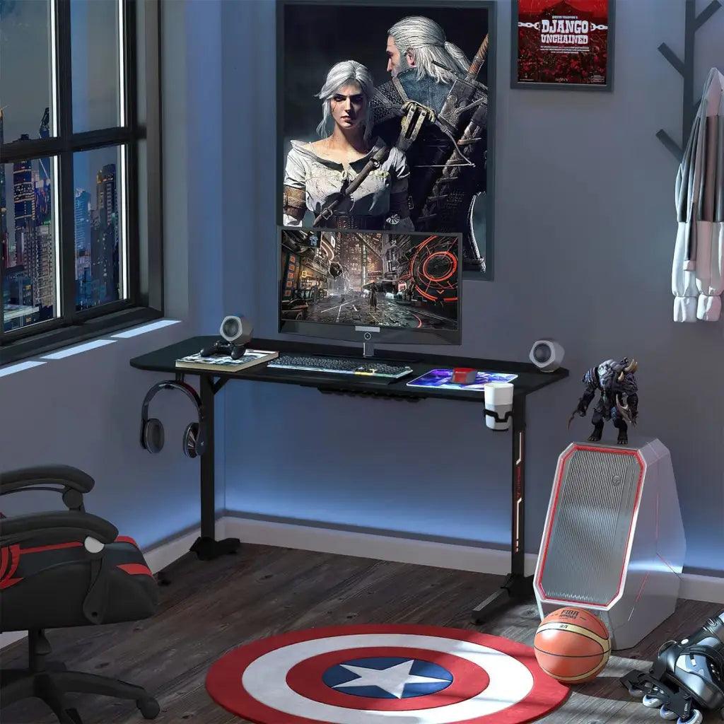 EUREKA Gaming Desk 55 inch, Gaming Computer Desk, PC Gaming Table, T Shaped Racing Style - HIPER