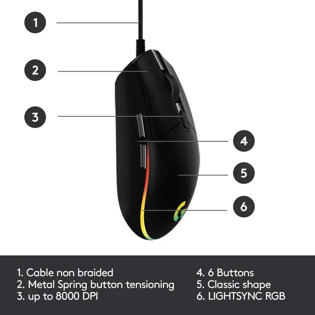 Logitech USB G G203 Wired Gaming Mouse, 8000 DPI Black - HIPER