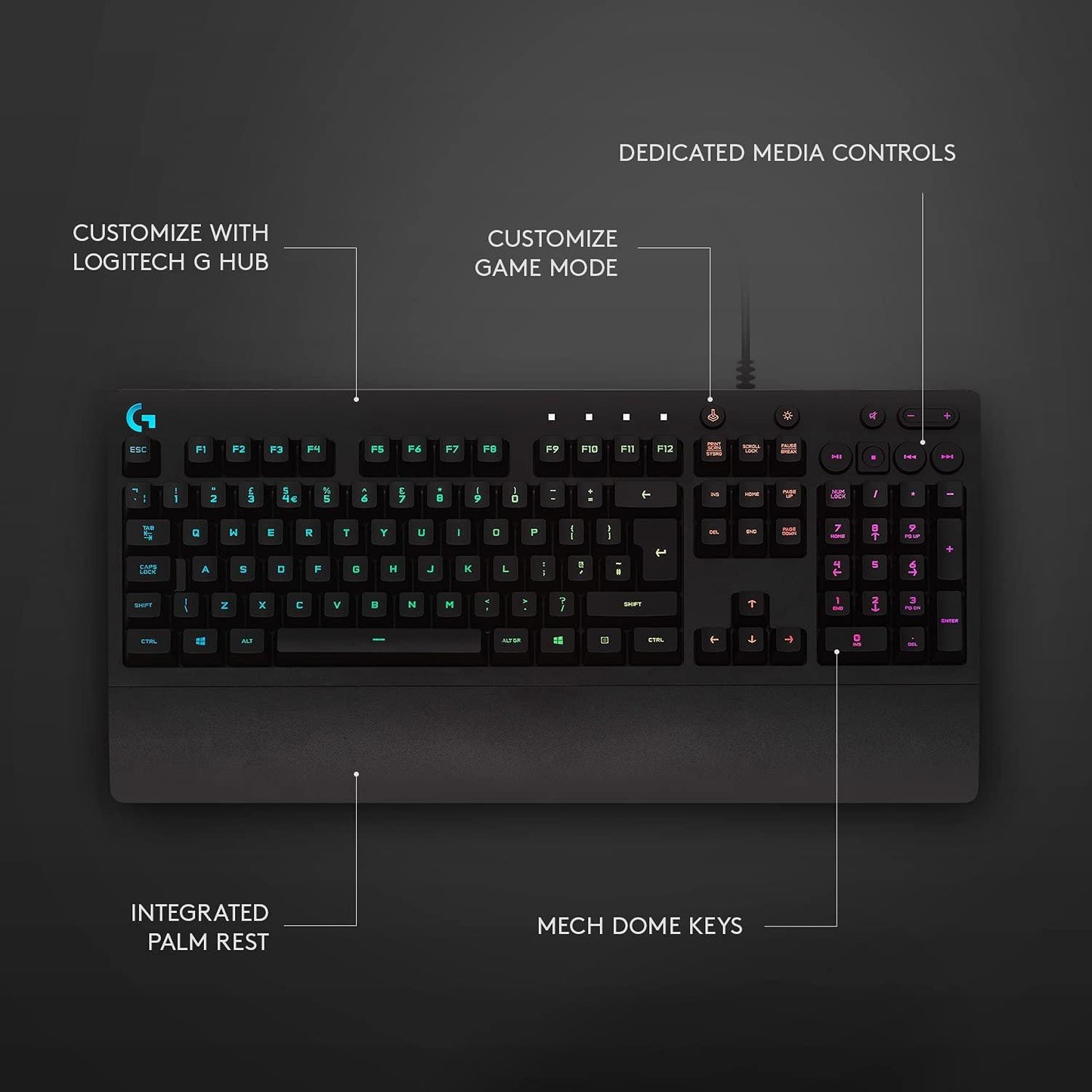 Logitech G213 Prodigy USB Gaming Keyboard, LIGHTSYNC RGB Backlit Keys Black