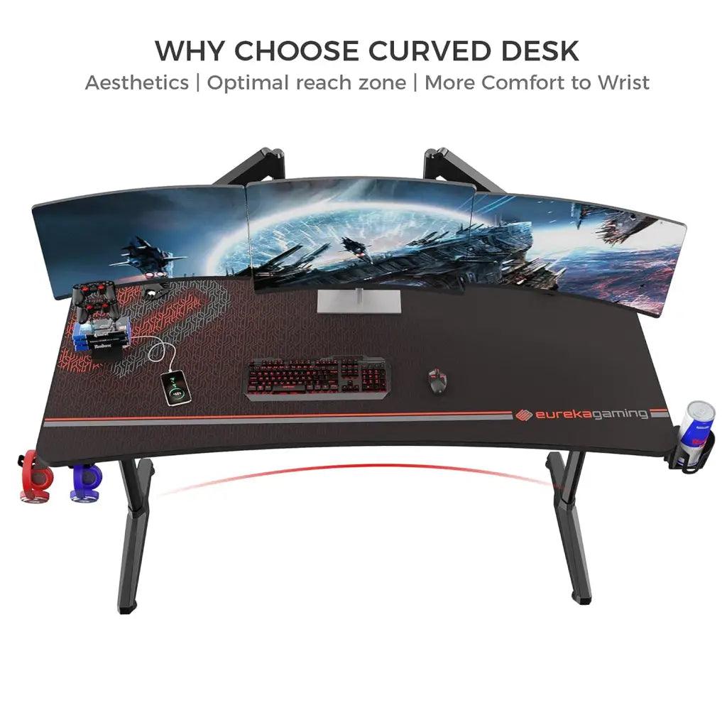 EUREKA ERGONOMIC Alloy Steel Metal Finish Gaming Desk 60’ Home Office Computer Desk, New Polygon Legs Design, Captain Series (60 Inch, Black) - HIPER