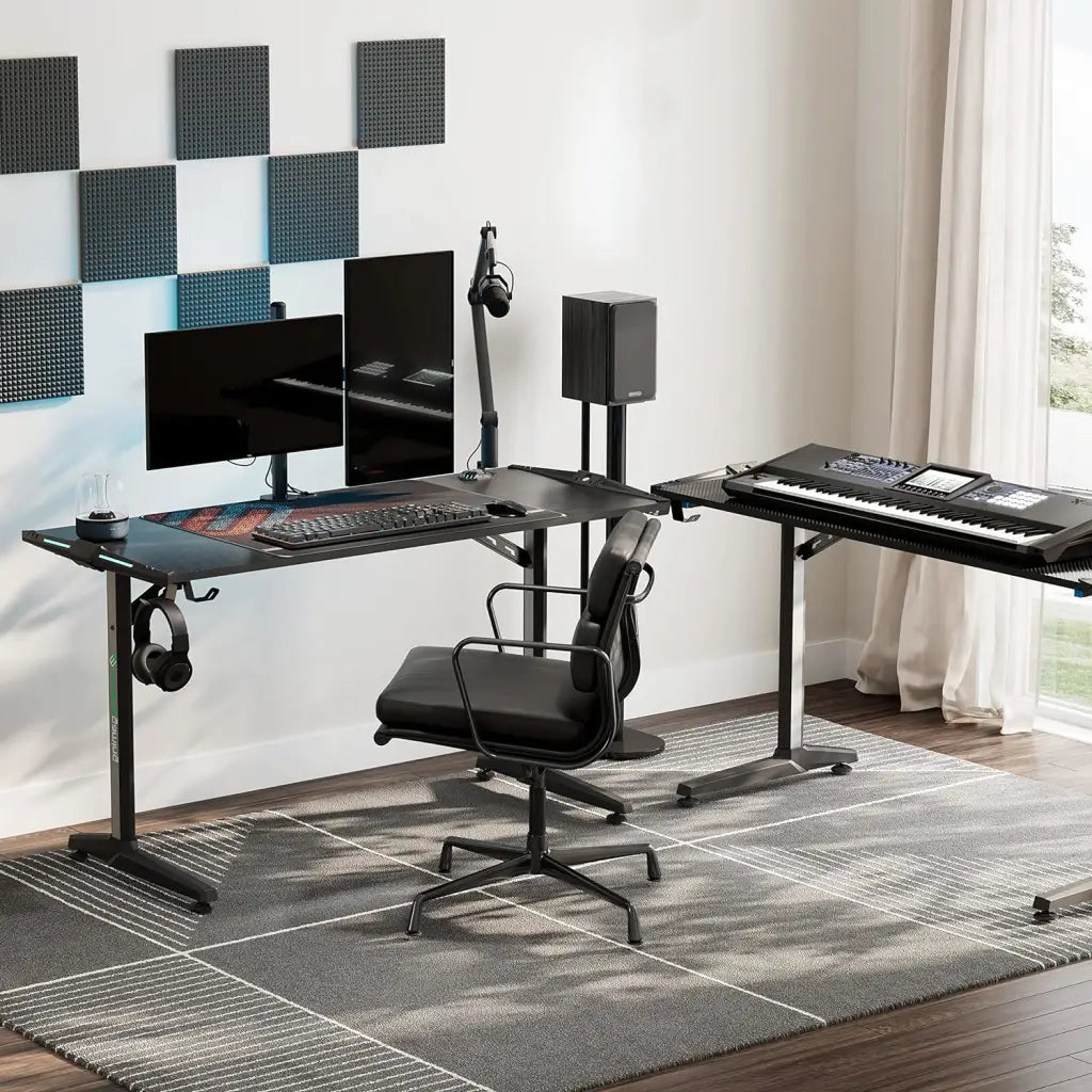 EUREKA ERGONOMIC Carbon Fibre Plastic Gaming Computer Desk 55" Home Office Gaming PC Tables New Polygon Finish Legs - Eureka - Digital IT Cafè