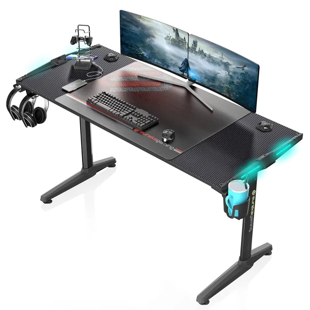 EUREKA ERGONOMIC Carbon Fibre Plastic Gaming Computer Desk 55" Home Office Gaming PC Tables New Polygon Finish Legs - Eureka - Digital IT Cafè