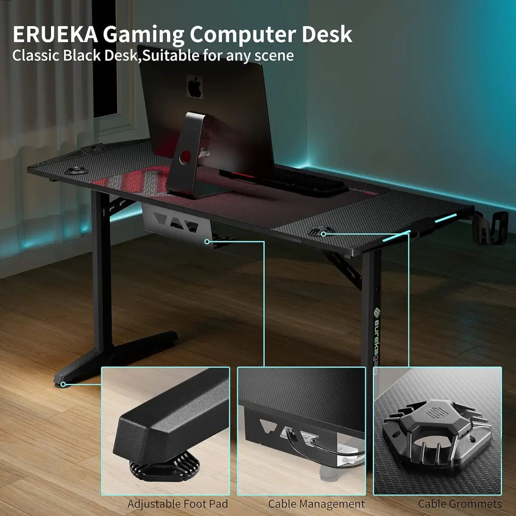 EUREKA ERGONOMIC Carbon Fibre Plastic Gaming Computer Desk 55" Home Office Gaming PC Tables New Polygon Finish Legs - Eureka - Digital IT Cafè