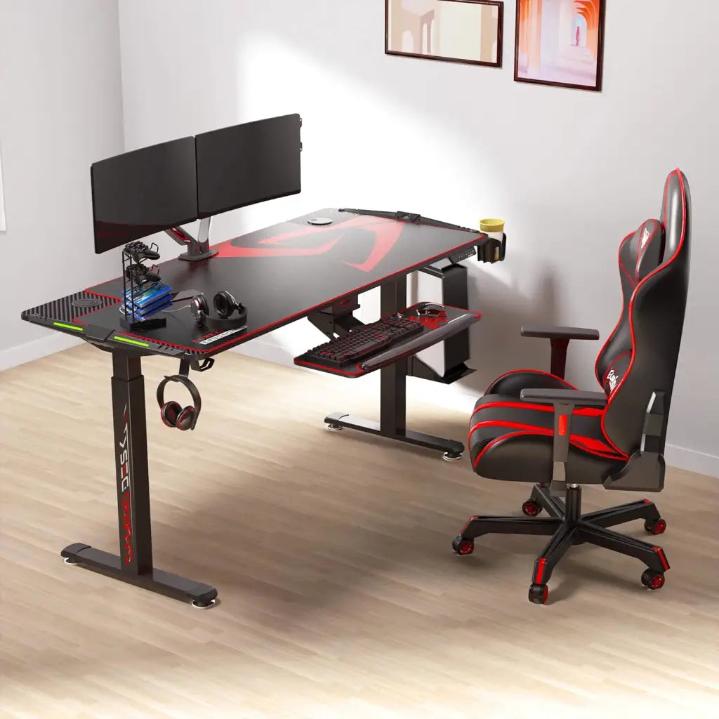 EUREKA ERGONOMIC Electric Standing Height Adjustable Gaming Computer Home Office Metal Desk with RGB LED Lights with Gaming Style 65 Inches Black - Eureka - Digital IT Cafè