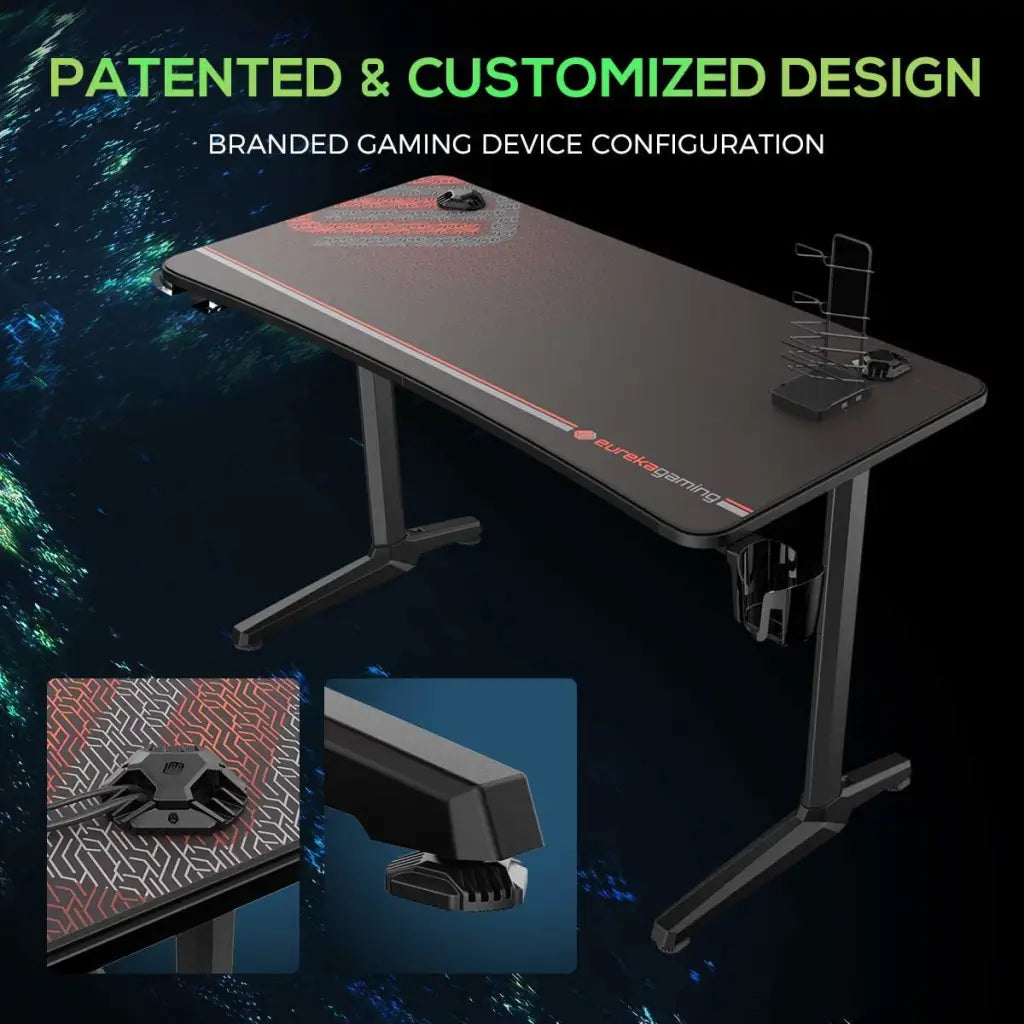 EUREKA ERGONOMIC Gaming Desk P47 I Shaped Gaming Computer Desk PC Gaming Table for Home and Office 120 * 60cm Black (Metal) - Eureka - Digital IT Cafè