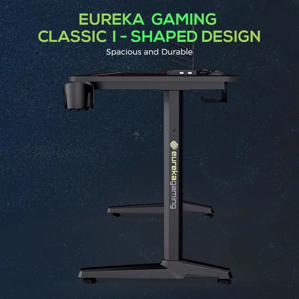 EUREKA ERGONOMIC Gaming Desk P47 I Shaped Gaming Computer Desk PC Gaming Table for Home and Office 120 * 60cm Black (Metal) - Eureka - Digital IT Cafè