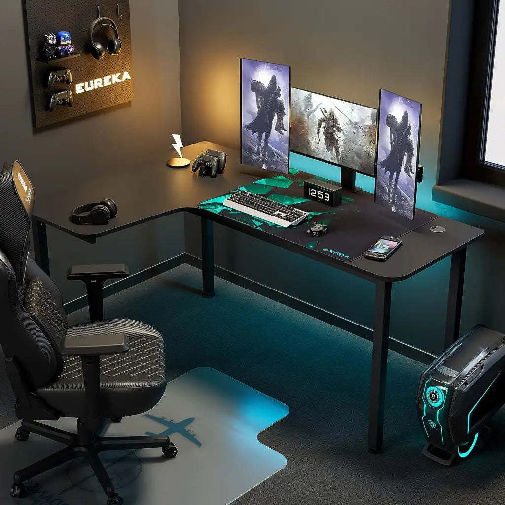 EUREKA ERGONOMIC Metal Finish L Shape Computer Simple PC Gaming Table Desk with Cable Management System Large Mouse Pad for Home Office, - Eureka - Digital IT Cafè