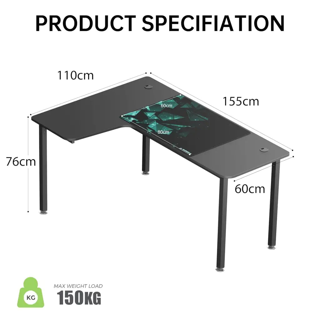 EUREKA ERGONOMIC Metal Finish L Shape Computer Simple PC Gaming Table Desk with Cable Management System Large Mouse Pad for Home Office, - Eureka - Digital IT Cafè