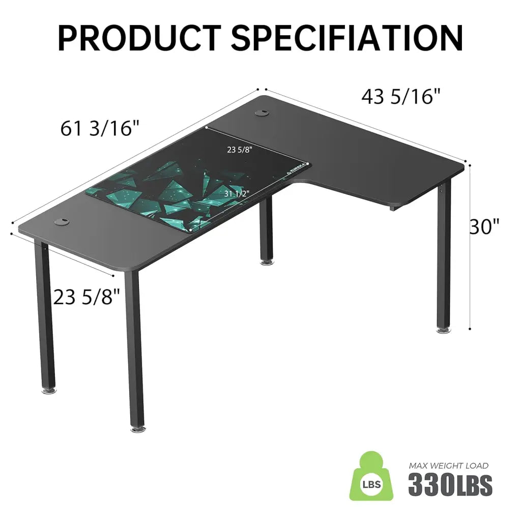 EUREKA ERGONOMIC Wood Multi-Functional L Shaped Study, Writing, Gaming Computer Right Side Corner Desk 60 - Eureka - Digital IT Cafè