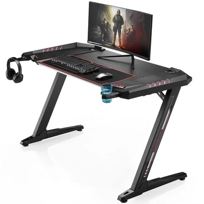 EUREKA ERGONOMIC Z2 Gaming Desk 50.6'' Z Shaped Office PC Computer Gaming Table with Retractable Cup Holder Headset Hook RGB Light - Eureka - Digital IT Cafè
