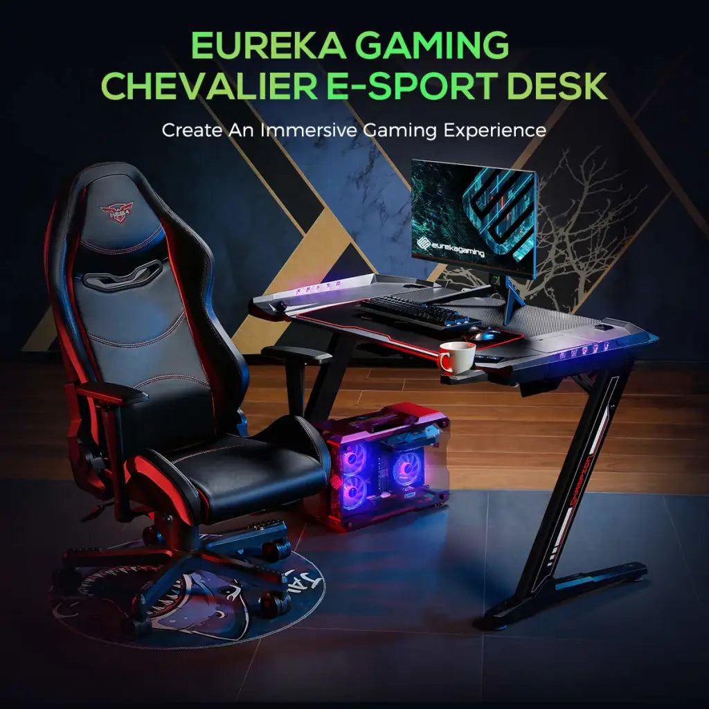 EUREKA ERGONOMIC Z2 Gaming Desk 50.6'' Z Shaped Office PC Computer Gaming Table with Retractable Cup Holder Headset Hook RGB Light - Eureka - Digital IT Cafè