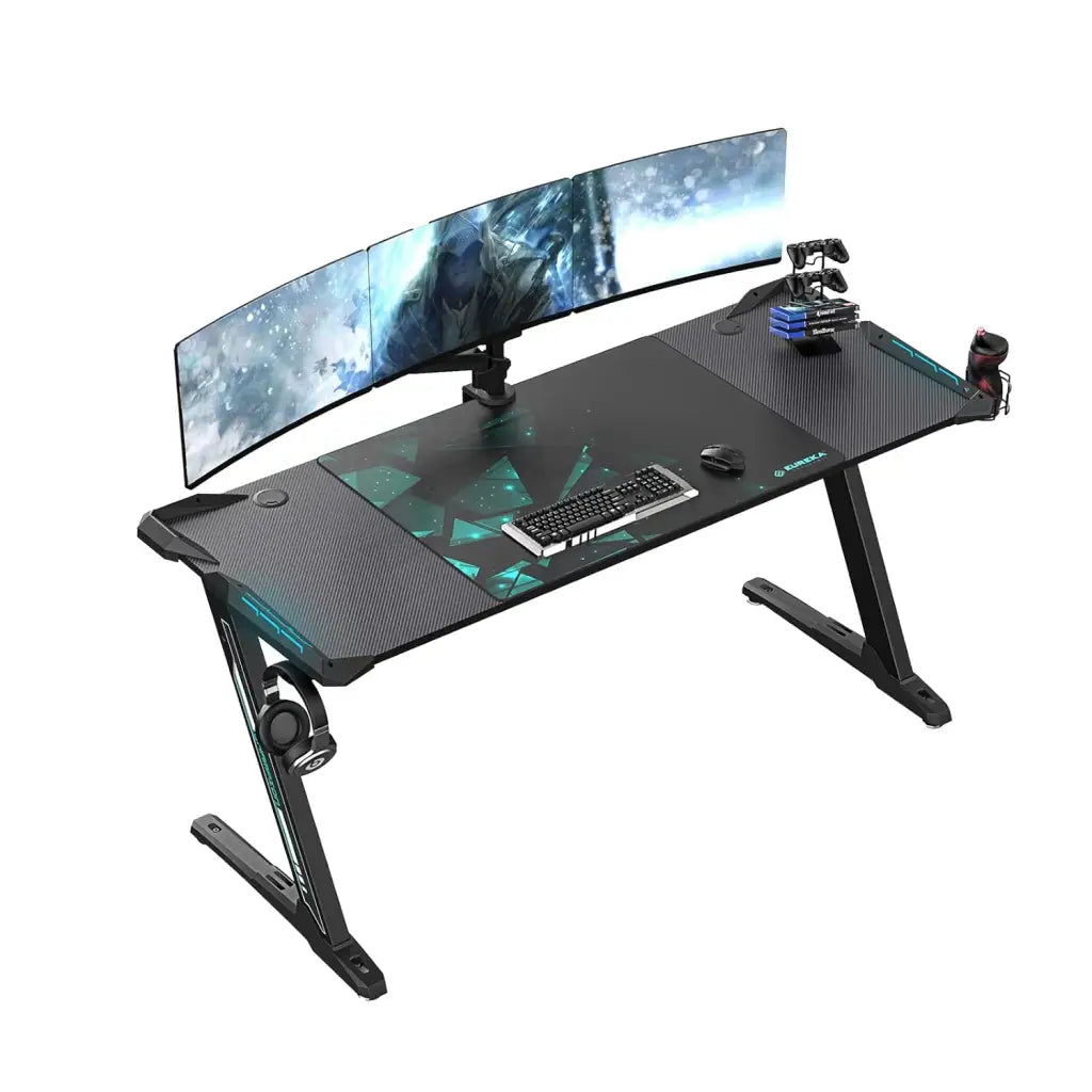 EUREKA ERGONOMIC Z60 Gaming Desk 60'' Z Shaped Large PC Computer Gaming Desks Tables with RGB LED Lights - Eureka - Digital IT Cafè